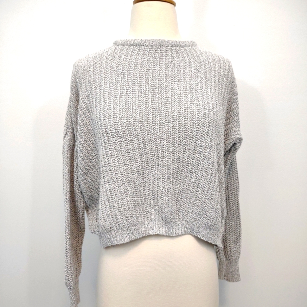 Brandy Melville Crop Pullover Sweater OS Gray Ribbed